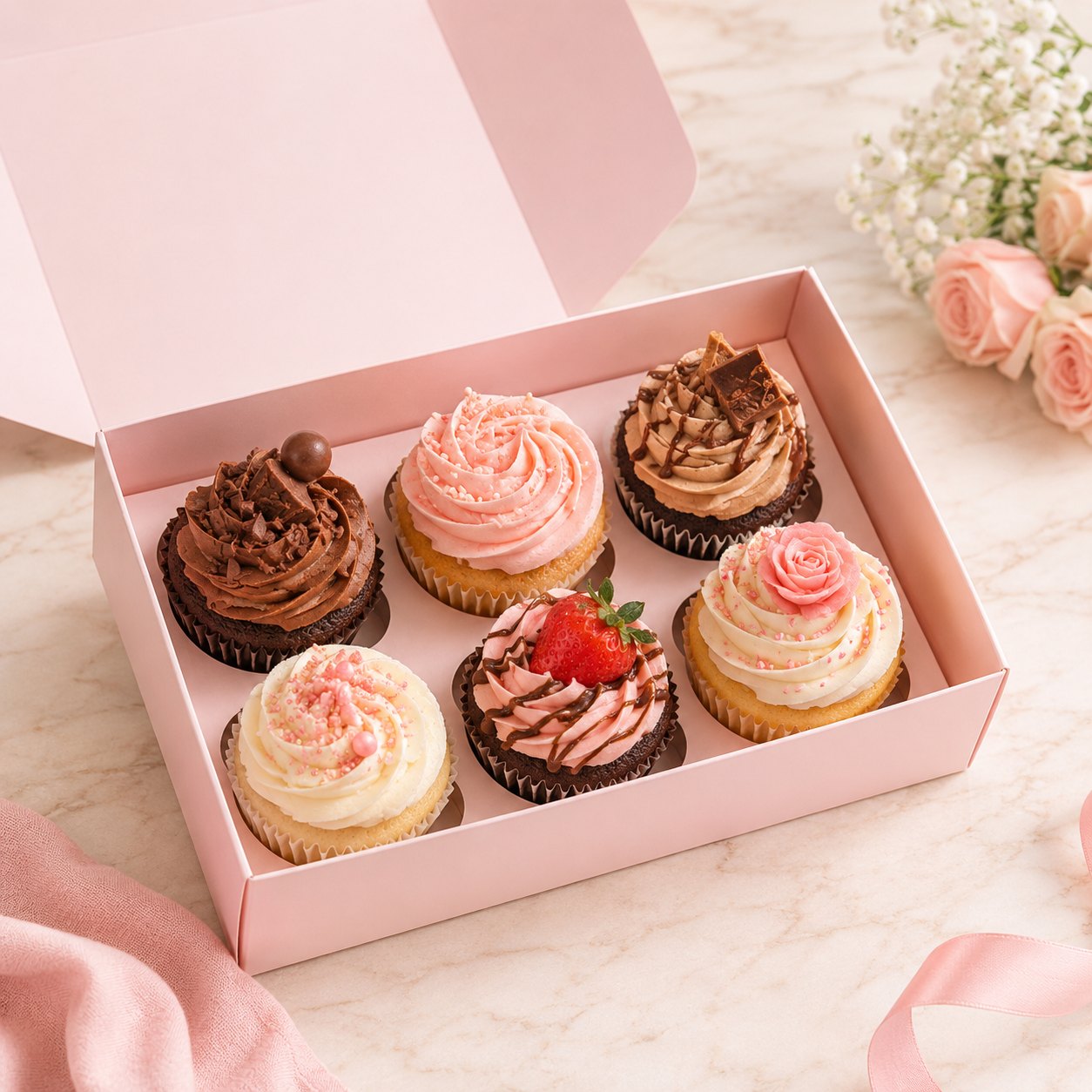 Boxed mixed cupcakes